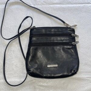 Roberto Pancani Leather Small Hobo Style Crossbody Handbag Black Made in Italy